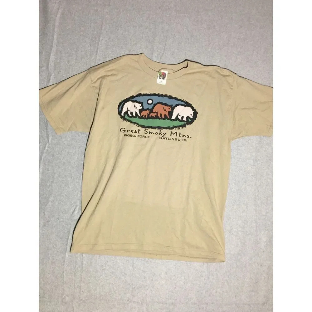 Mens Fruit of The Loom Shirt Size XL Smoky Mountains Tennessee Tan Cotton blend